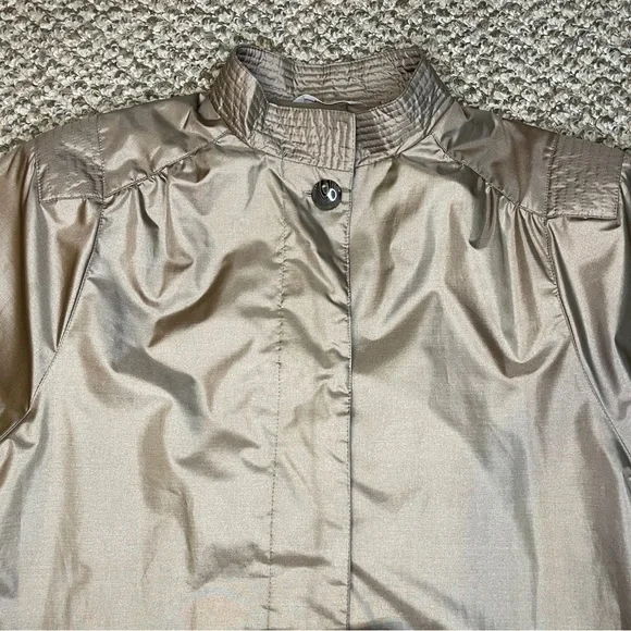 Vintage 80s Windsor Bay Belted Balloon Sleeve Trench Coat - Iridescent Champagne - Picture 5 of 16